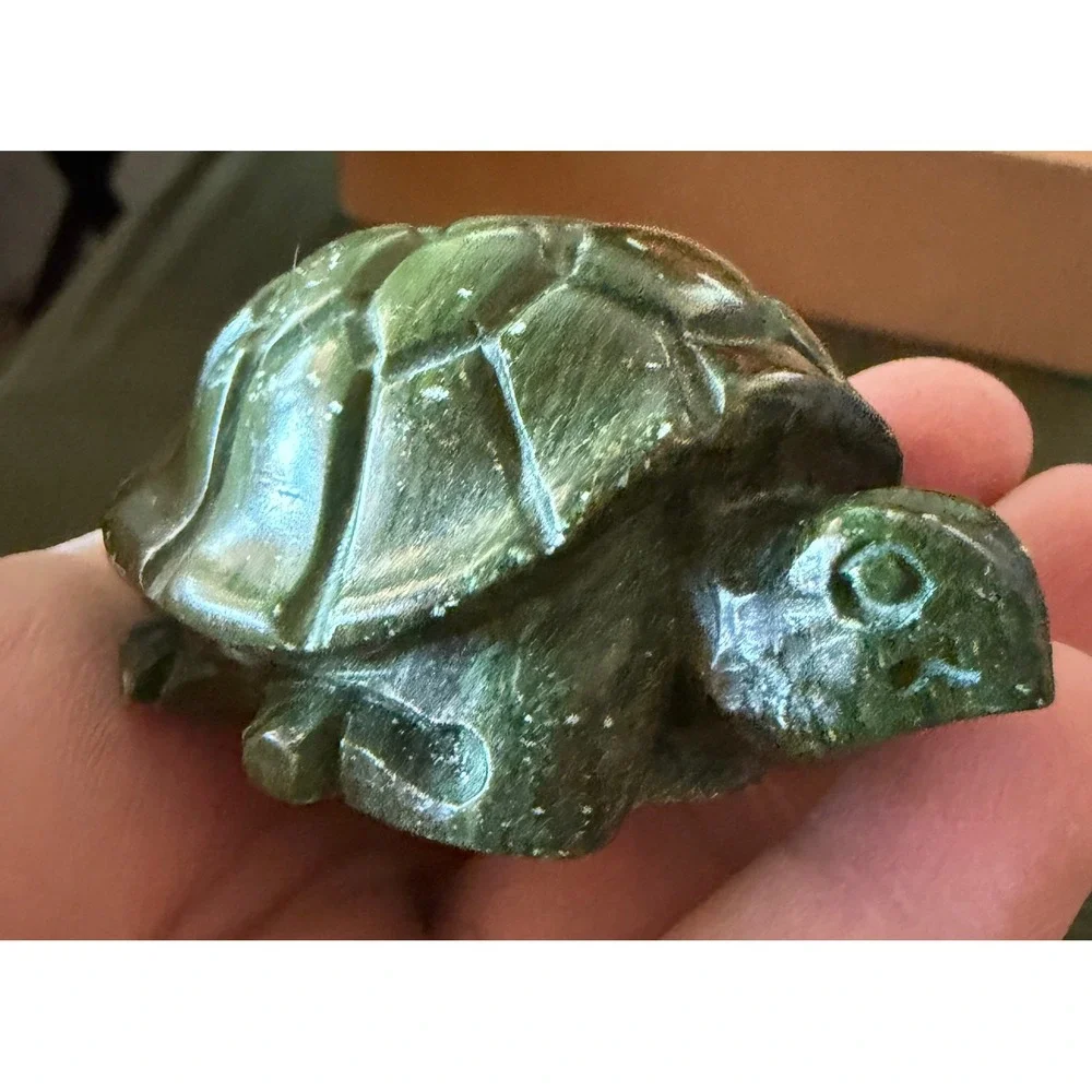 Turtle Figurine Unisex Small Green Excellent Hand-Carved Stone Turtle Decor